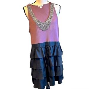 silence + noise Dress Purple Sequin Bead Black Ruffle Urban Outfitters size 8